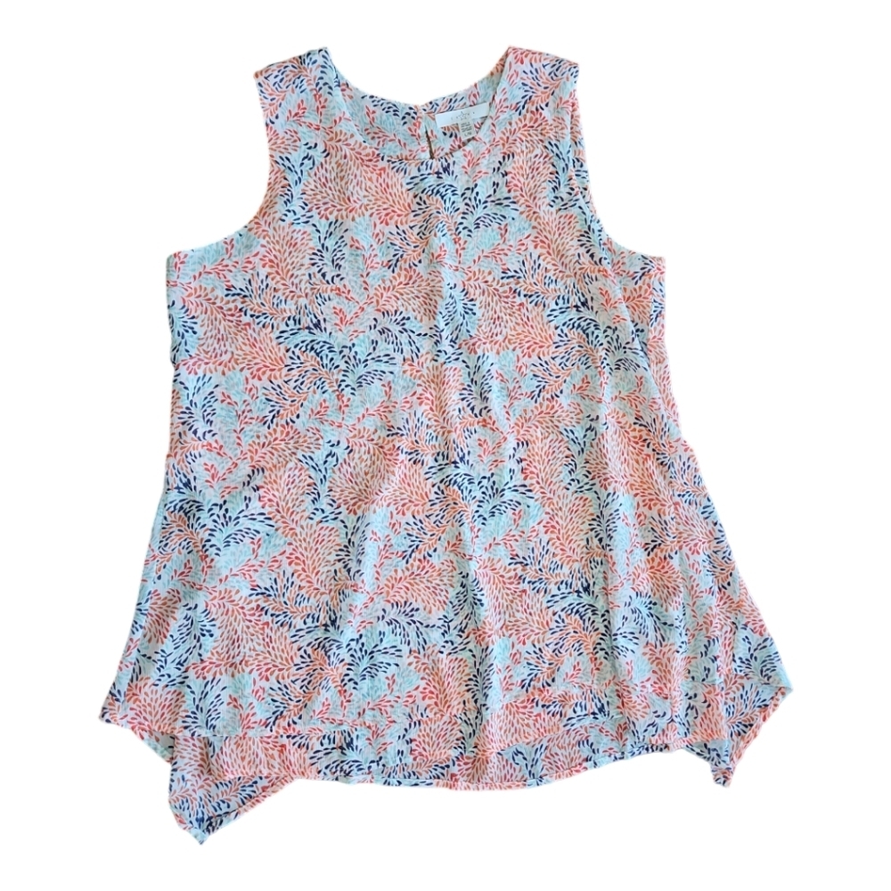 Fever Double Layer Hankerchief Hem Floral Sleeveless Blouse Size L